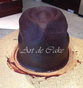 Cowboy hat cake carved and ganached front view       
